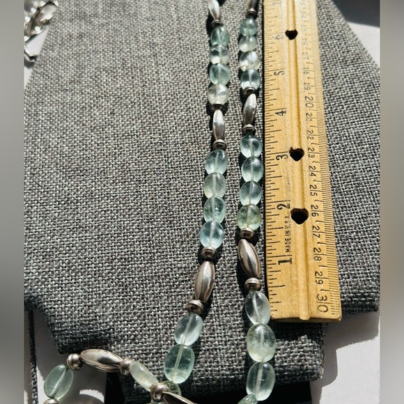 Aquamarine Gemstone Beaded Sterling silver Necklace 30” - Picture 4 of 7
